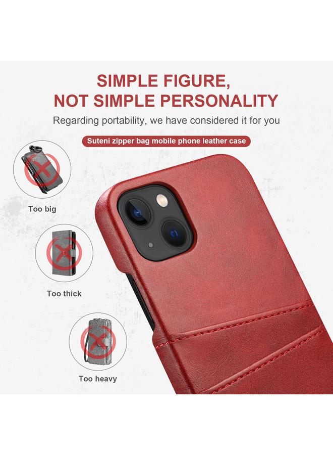 Suteni Case For iPhone 14 Calf Texture Card Slots Phone Case - Image 5