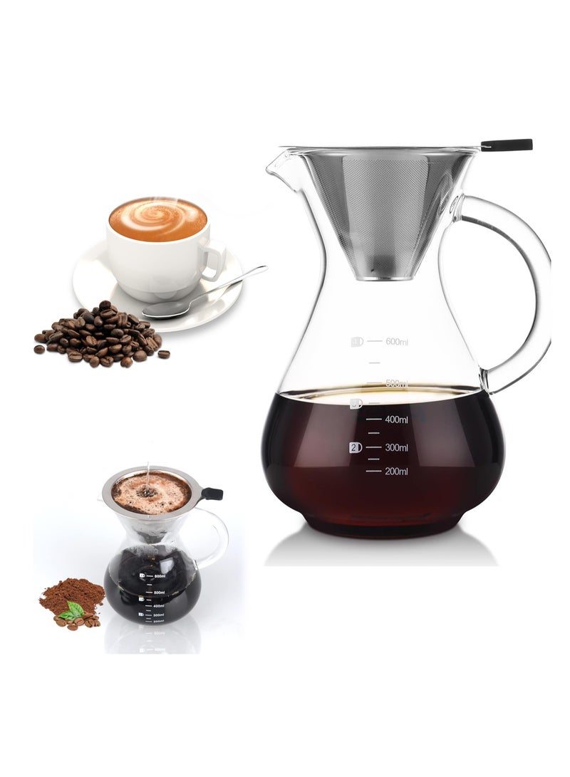 SYOSI Pour Over Coffee Maker 600ml Paperless Borosilicate Glass Carafe Reusable Stainless Steel Filter Manual Coffee Dripper Brewer for Home Office - Image 1