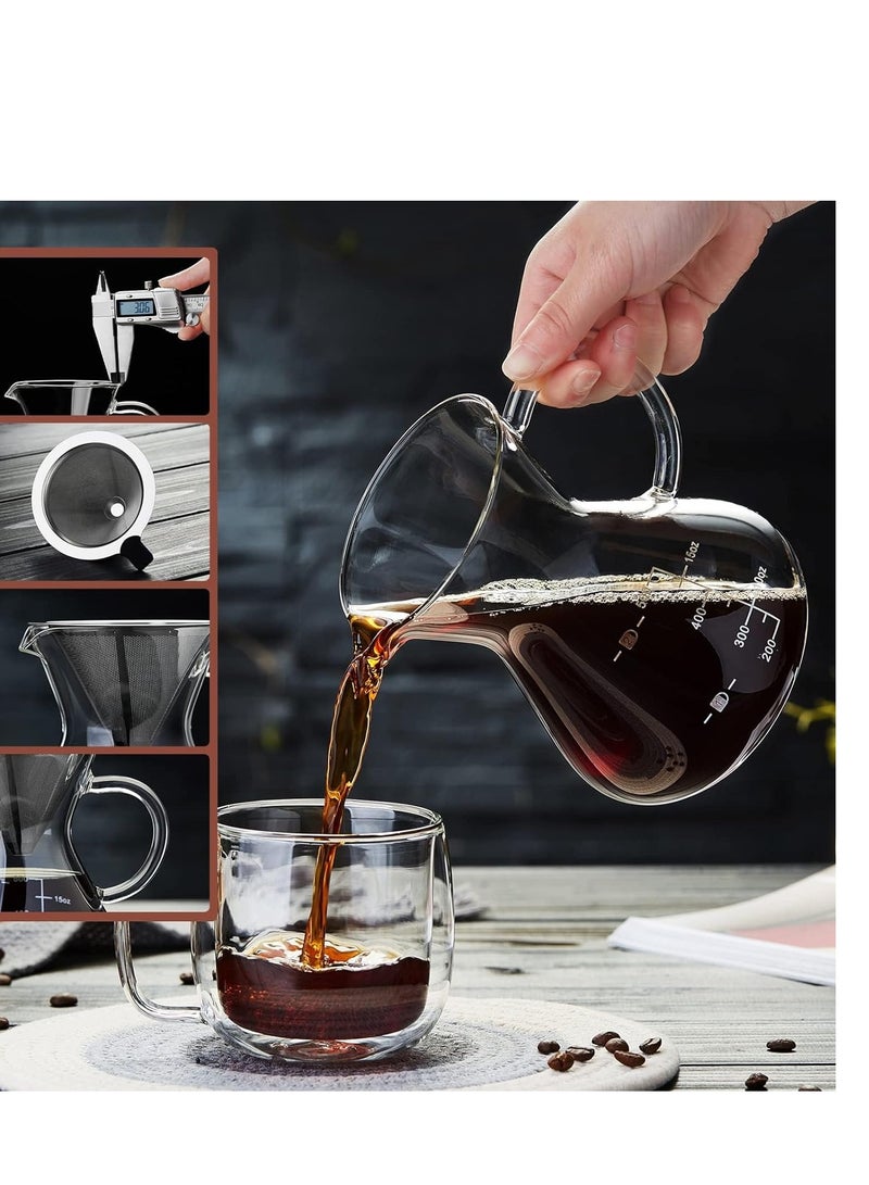 SYOSI Pour Over Coffee Maker 600ml Paperless Borosilicate Glass Carafe Reusable Stainless Steel Filter Manual Coffee Dripper Brewer for Home Office - Image 2