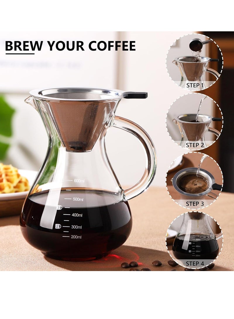 SYOSI Pour Over Coffee Maker 600ml Paperless Borosilicate Glass Carafe Reusable Stainless Steel Filter Manual Coffee Dripper Brewer for Home Office - Image 4