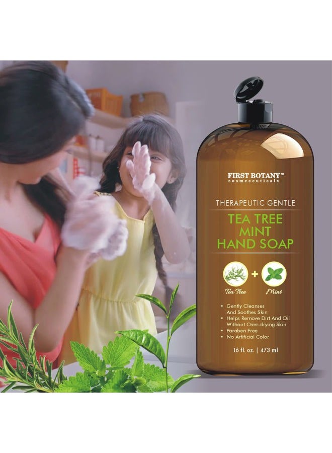First Botany Tea Tree Mint Hand Soap - Liquid Hand Soap with Peppermint, Jojoba and Coconut Oil - Multipurpose Liquid Soap in Pump Dispenser - Natural Bathroom Soap & Liquid hand wash - 16 fl oz - Image 5