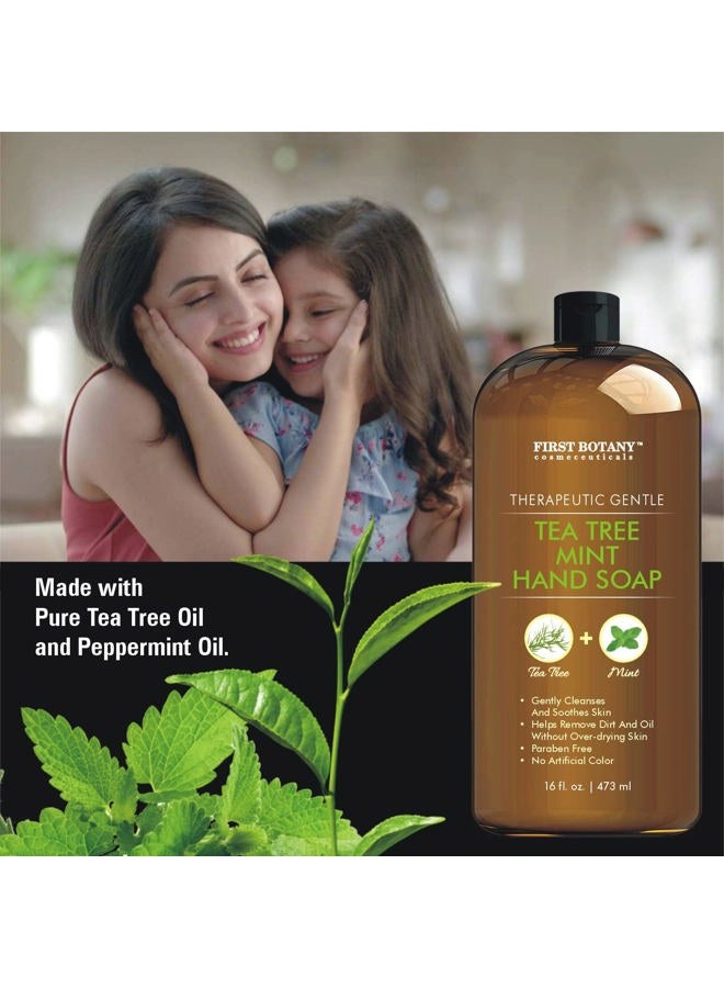 First Botany Tea Tree Mint Hand Soap - Liquid Hand Soap with Peppermint, Jojoba and Coconut Oil - Multipurpose Liquid Soap in Pump Dispenser - Natural Bathroom Soap & Liquid hand wash - 16 fl oz - Image 3