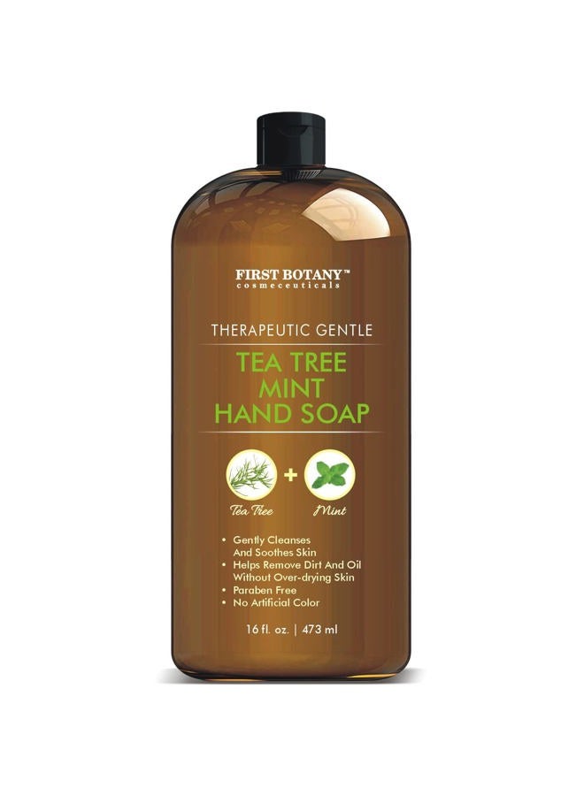 First Botany Tea Tree Mint Hand Soap - Liquid Hand Soap with Peppermint, Jojoba and Coconut Oil - Multipurpose Liquid Soap in Pump Dispenser - Natural Bathroom Soap & Liquid hand wash - 16 fl oz - Image 1