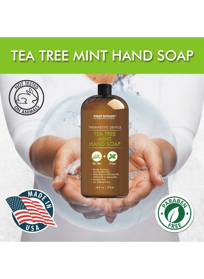 First Botany Tea Tree Mint Hand Soap - Liquid Hand Soap with Peppermint, Jojoba and Coconut Oil - Multipurpose Liquid Soap in Pump Dispenser - Natural Bathroom Soap & Liquid hand wash - 16 fl oz - Image 4