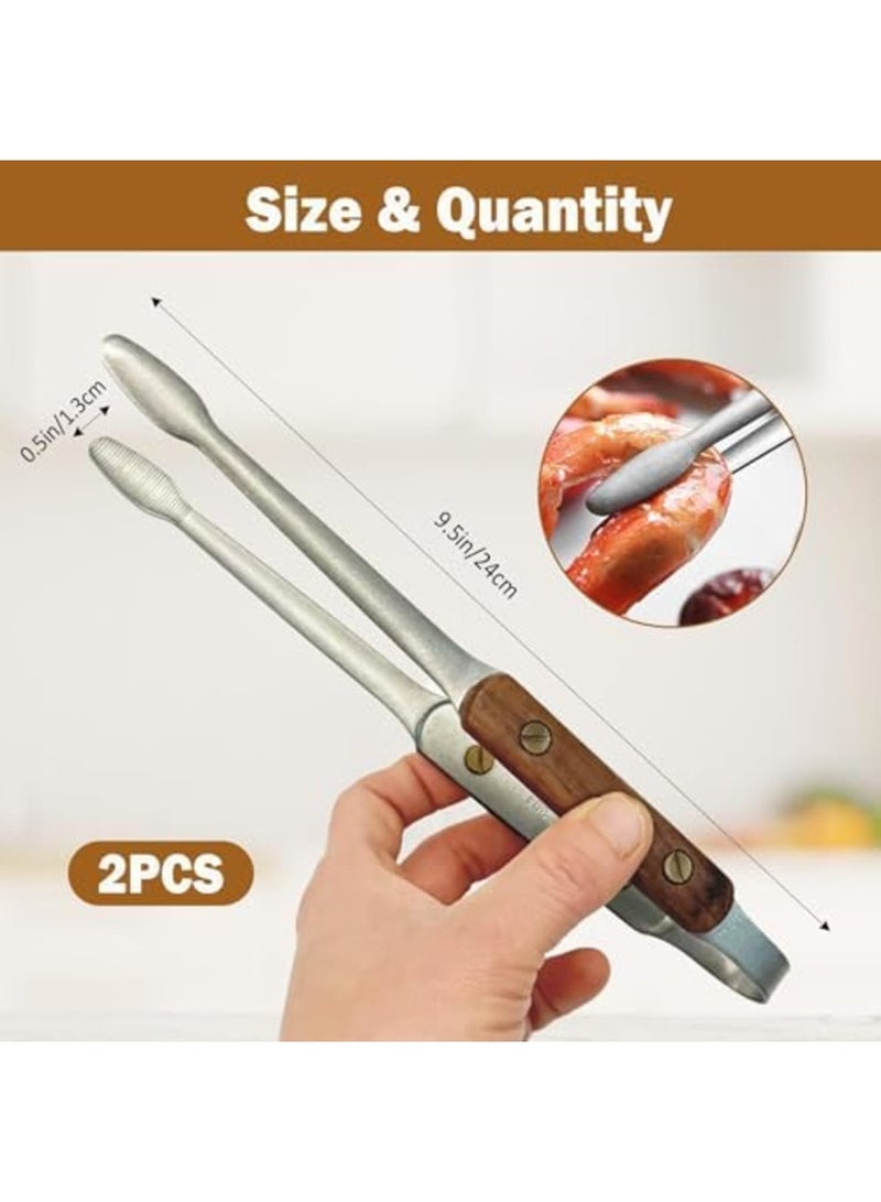 SYOSI 2-Pack Stainless Steel Kitchen Tongs with Wooden Handle, Walnut Food Tongs for BBQ, Grilling, Frying, Salad Plating, Steak, and Cooking ，Multi-Purpose clip，Non-Slip(9.5") - Image 5