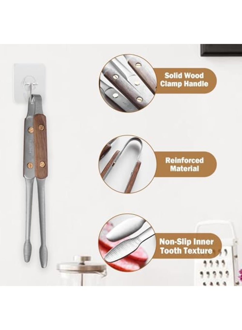 SYOSI 2-Pack Stainless Steel Kitchen Tongs with Wooden Handle, Walnut Food Tongs for BBQ, Grilling, Frying, Salad Plating, Steak, and Cooking ，Multi-Purpose clip，Non-Slip(9.5") - Image 3