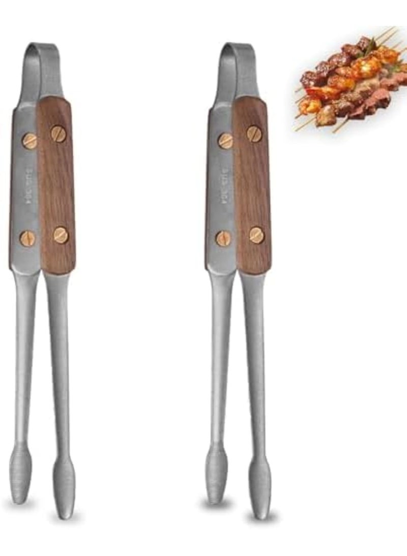 SYOSI 2-Pack Stainless Steel Kitchen Tongs with Wooden Handle, Walnut Food Tongs for BBQ, Grilling, Frying, Salad Plating, Steak, and Cooking ，Multi-Purpose clip，Non-Slip(9.5") - Image 1
