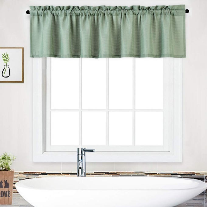 CURTAIN VALANCEWAFFLE WEAVE WATERPROOF WINDOW VALANCE FOR BATHROOMROD POCKET TAILORED KITCHEN VALANCE CURTAIN CAFE CURTAINS 60 X 15 SAGE ONE PANEL