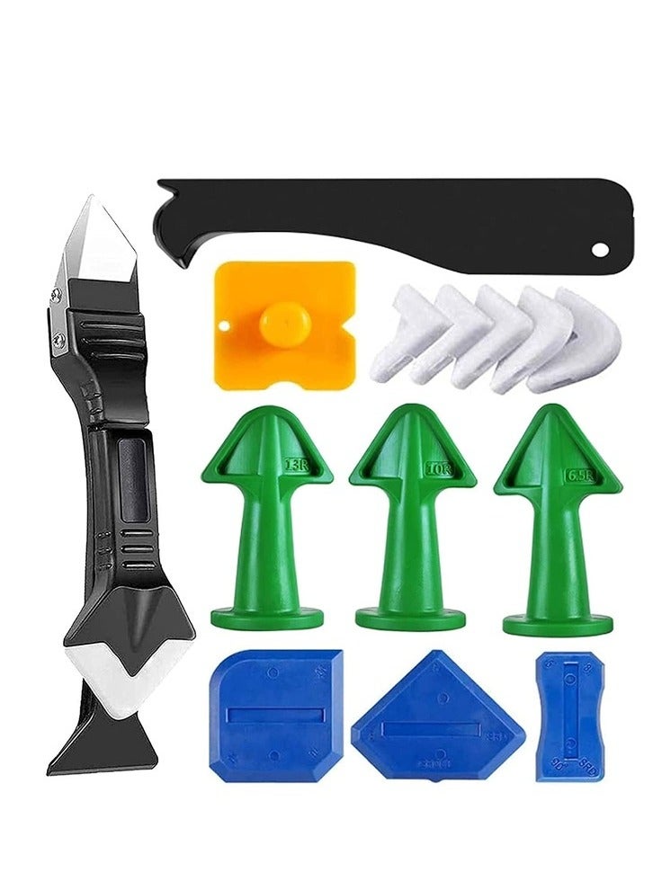Caulking Tool Set 5 in 1- Stainless Steel Head Caulk Remover with 5 Replaceable Silicone Pads, Silicone Caulk + Plastic Scraper for Kitchen, Bathroom, Window and Sink Seams - Image 1