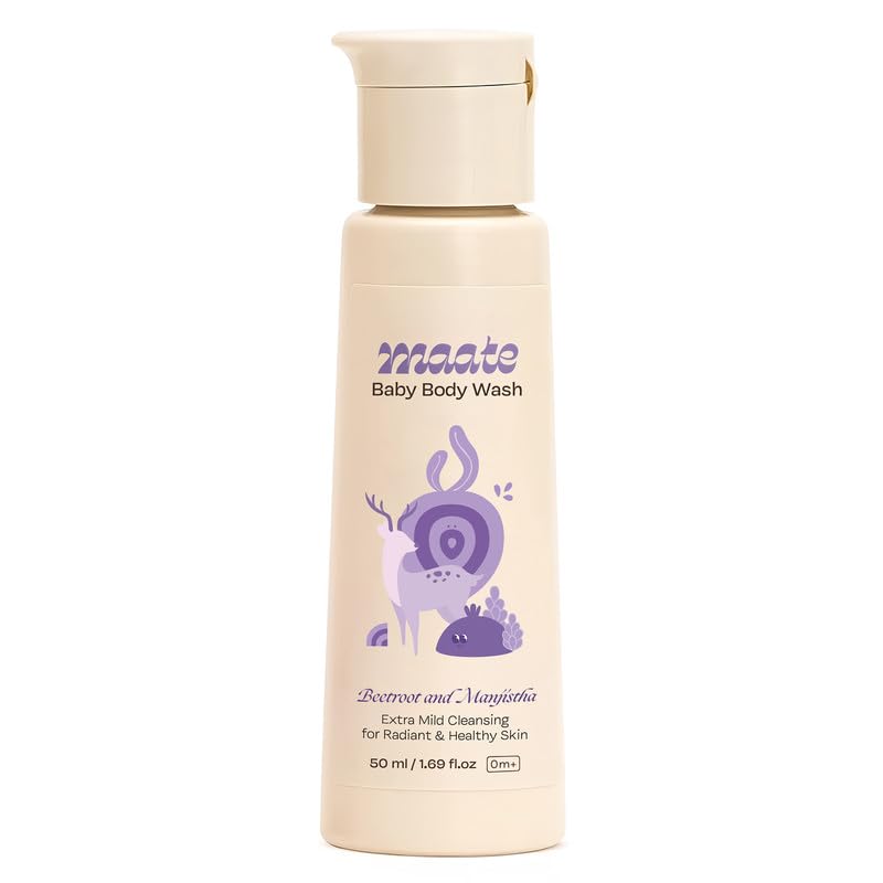 Maate Baby Body Wash | With Ayurvedic Herbs Beetroot, Manjistha & Neem extracts | Body Wash for Dry & Sensitive Skin | Natural & Vegan | Tear-free & pH Balanced | Soap Free (50ml (Pack of 1)) - Image 1