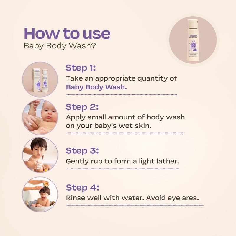 Maate Baby Body Wash | With Ayurvedic Herbs Beetroot, Manjistha & Neem extracts | Body Wash for Dry & Sensitive Skin | Natural & Vegan | Tear-free & pH Balanced | Soap Free (50ml (Pack of 1)) - Image 5