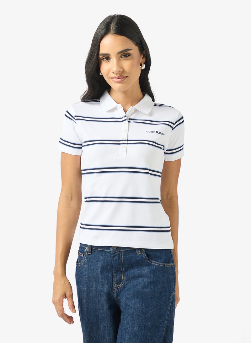 جس قميص بولو مخطط بتفاصيل شعار - Image 1