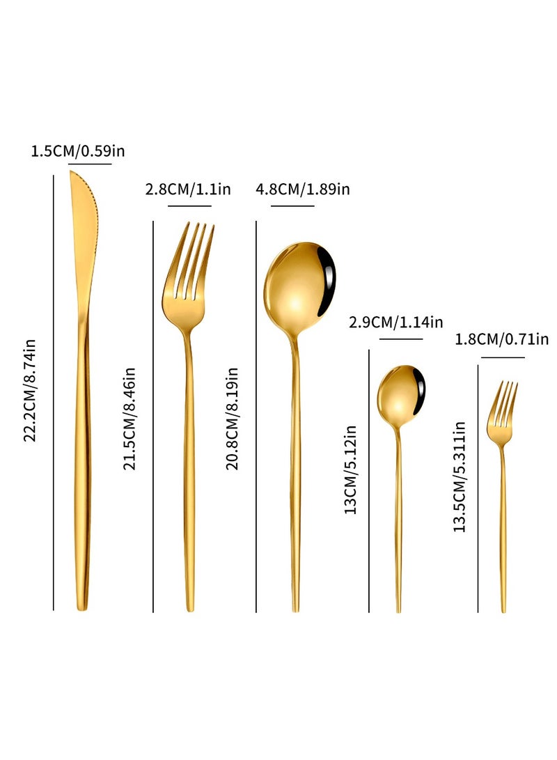 بيتوبي 30 قطعة طقم ستانلس ستيل ذهبي كامل لـ 6 أشخاص، يشمل سكاكين وملاعق وشوك، للأكل المنزلي والمطاعم والفنادق - Image 2