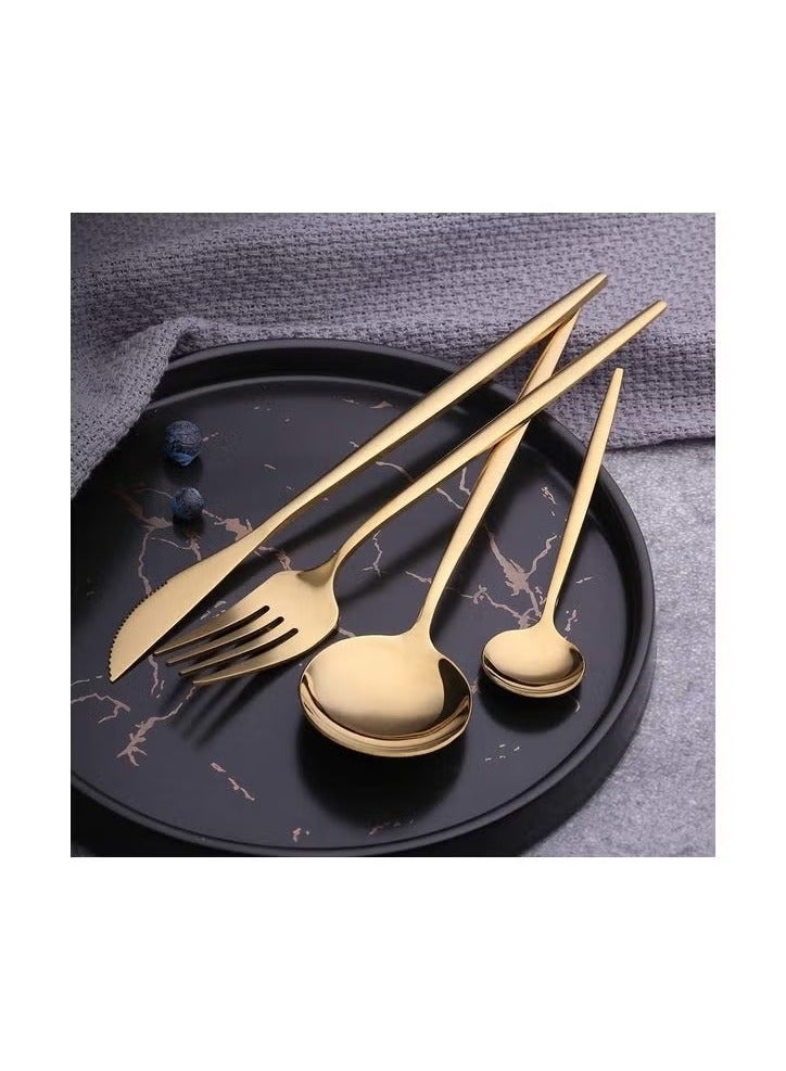 بيتوبي 30 قطعة طقم ستانلس ستيل ذهبي كامل لـ 6 أشخاص، يشمل سكاكين وملاعق وشوك، للأكل المنزلي والمطاعم والفنادق - Image 3