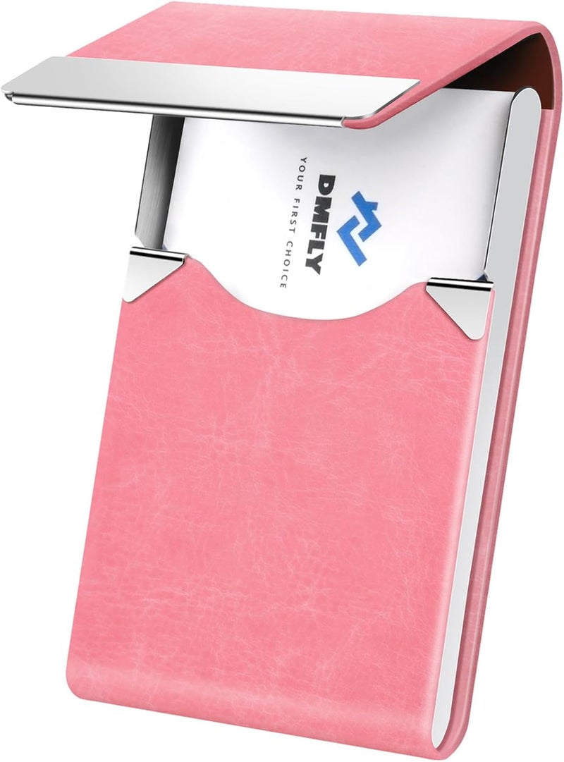 DMFLY Business Card Holder for Women or Men, Business Card Case with PU Leather and Stainless Steel, Slim Metal Case with Magnetic Closure for Business Meeting Use - Image 1