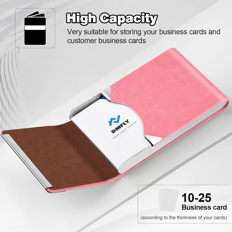 DMFLY Business Card Holder for Women or Men, Business Card Case with PU Leather and Stainless Steel, Slim Metal Case with Magnetic Closure for Business Meeting Use - Image 3