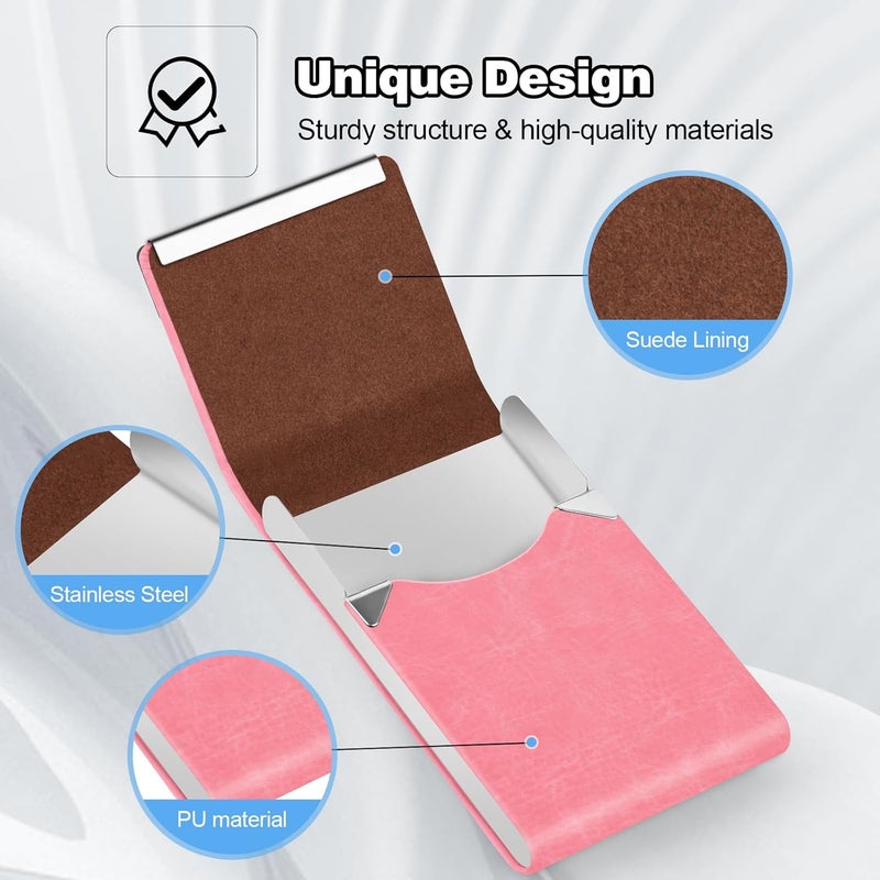 DMFLY Business Card Holder for Women or Men, Business Card Case with PU Leather and Stainless Steel, Slim Metal Case with Magnetic Closure for Business Meeting Use - Image 5