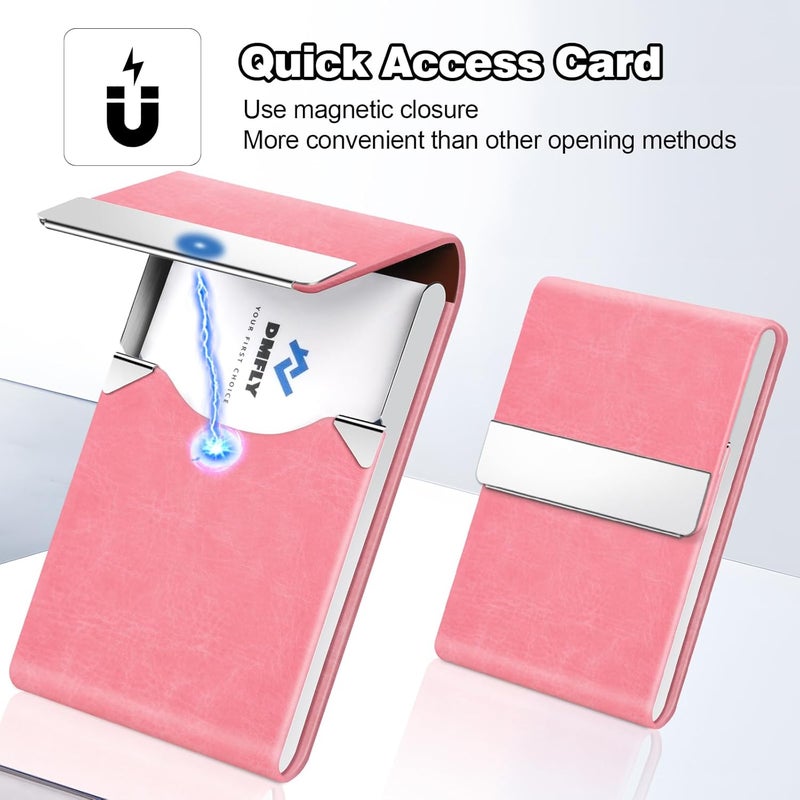 DMFLY Business Card Holder for Women or Men, Business Card Case with PU Leather and Stainless Steel, Slim Metal Case with Magnetic Closure for Business Meeting Use - Image 4