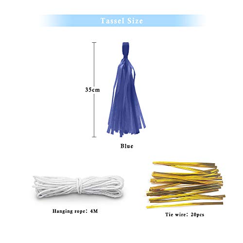 Binpeng Blue Tissue Paper Tassel DIY Hanging Paper Decorations Party Garland for Party, Wedding, Festival, Baby Shower - 20PCS (ROYAL BLUE 35CM) - Image 2