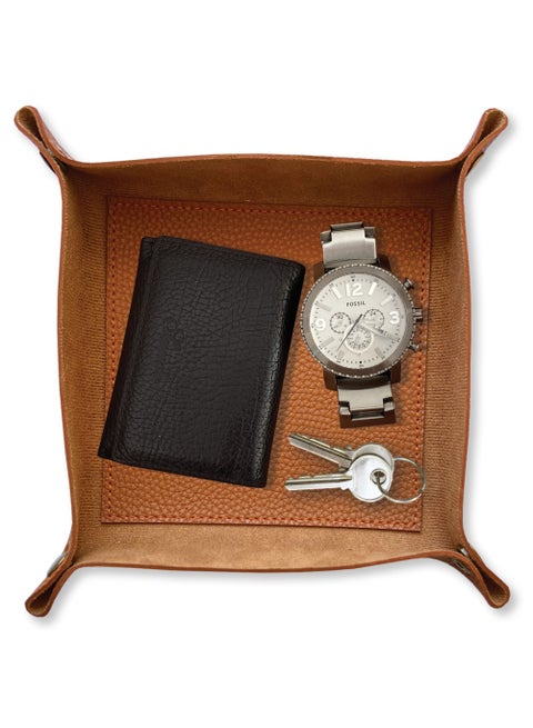 Leather Valet Tray - Small & Compact Catchall Tray | Desk, Bedside, Home Entrance Entryway Organizer | Leather Tray for Keys, Coins, Stationary, Jewellery (Caramel)