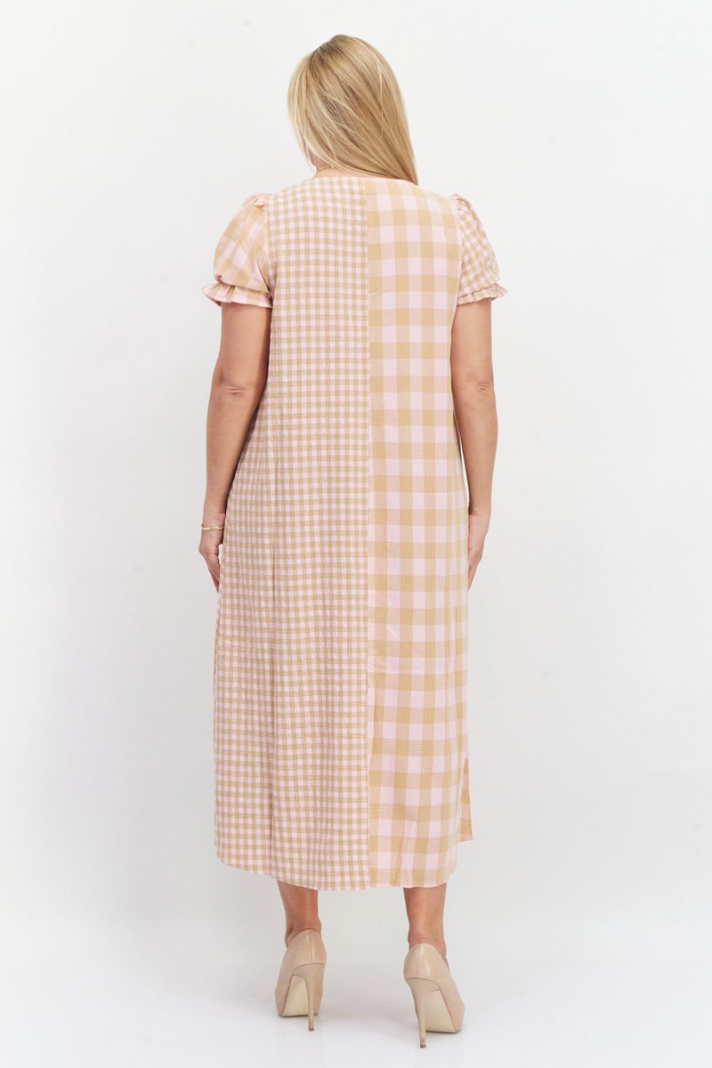 Vila Women Check Print Maxi Casual Dress, Olive - Image 2