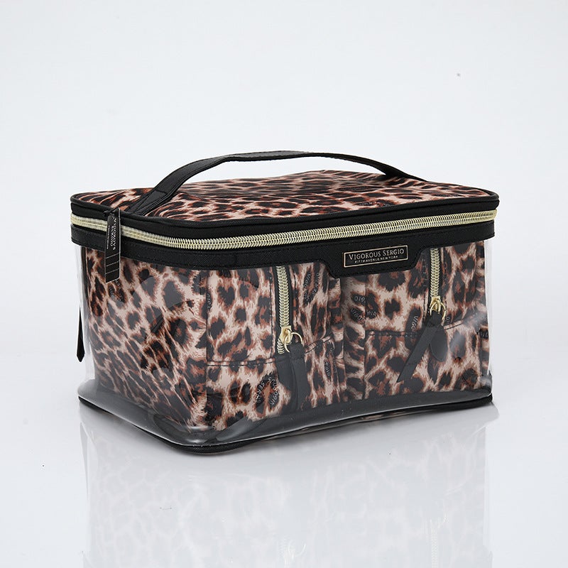 New PU Waterproof Striped Vanity Tote SetNew three-piece set-leopard print New three-piece set-leopard print