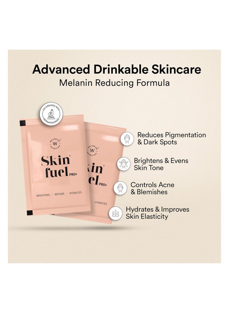 WELLBEING NUTRITION Skin Fuel Pro+|Glutathione,Vit C & E,CoQ10,Vollagen & PhytoCellTech|Reduced Pigmentation & Dark Spots,Brightens Skin Tone,Anti-aging|Valencia Orange, 28 Servings,Sachet,1 count - Image 2