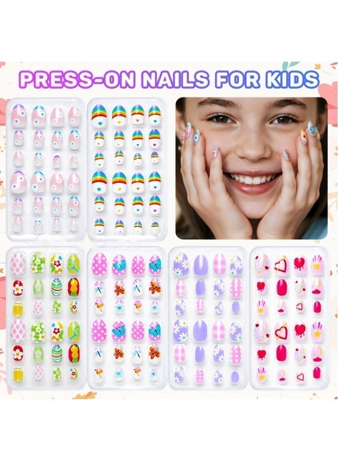 MUMO 144 PCS Press on Nails Grils, Children Fake Artificial False Nail Tips Pre Glue Full Cover Short Acrylic Nails for Kids, Comes with a Tool Kit. Girls Kids Nail Art Decoration for Parties, Birthday and Makeovers - Image 2