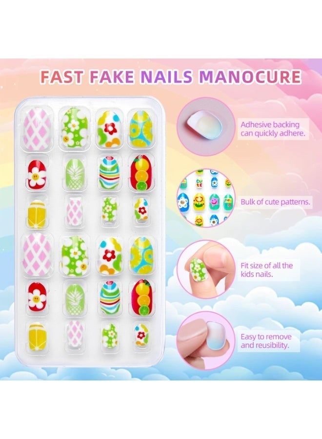 MUMO 144 PCS Press on Nails Grils, Children Fake Artificial False Nail Tips Pre Glue Full Cover Short Acrylic Nails for Kids, Comes with a Tool Kit. Girls Kids Nail Art Decoration for Parties, Birthday and Makeovers - Image 4