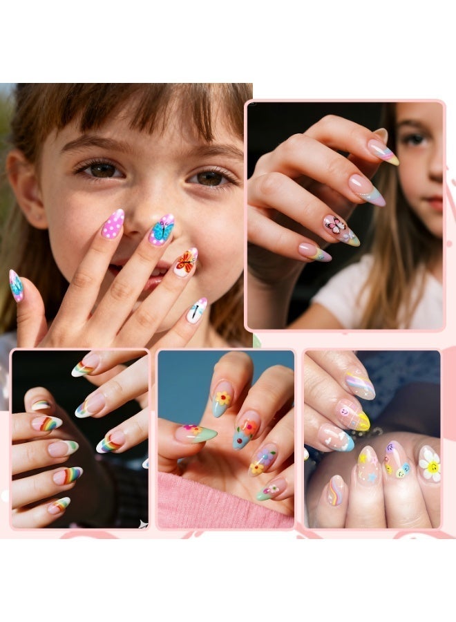 MUMO 144 PCS Press on Nails Grils, Children Fake Artificial False Nail Tips Pre Glue Full Cover Short Acrylic Nails for Kids, Comes with a Tool Kit. Girls Kids Nail Art Decoration for Parties, Birthday and Makeovers - Image 3