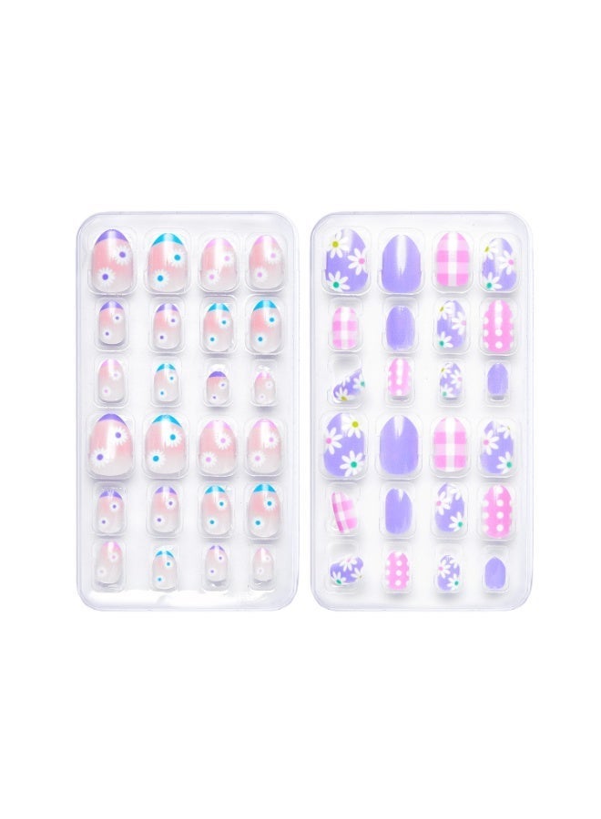 MUMO 144 PCS Press on Nails Grils, Children Fake Artificial False Nail Tips Pre Glue Full Cover Short Acrylic Nails for Kids, Comes with a Tool Kit. Girls Kids Nail Art Decoration for Parties, Birthday and Makeovers - Image 5