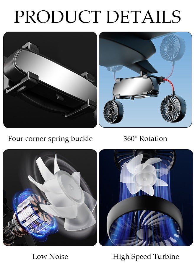 DUNISO USB Car Fan 12V for Car Interior Rear View Mirror, 360 Degree Adjustable 5 Inches Dual Head Car Clip Fan, Car Essentials Car Cooler Fan with Stepless Speed Regulation for Car/Vehicle SUV, RV - Image 3