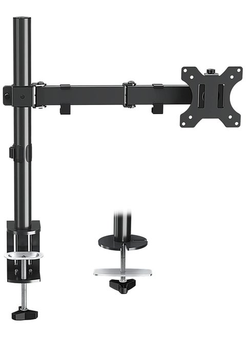 13-27"Single Monitor Stand Mount, Heavy-Duty Fully Adjustable Desk Clamp Arms for Computer Screens, Loads up to 17.6lbs per arm w/Swivel and Tilt, 75/100mm VESA, Black