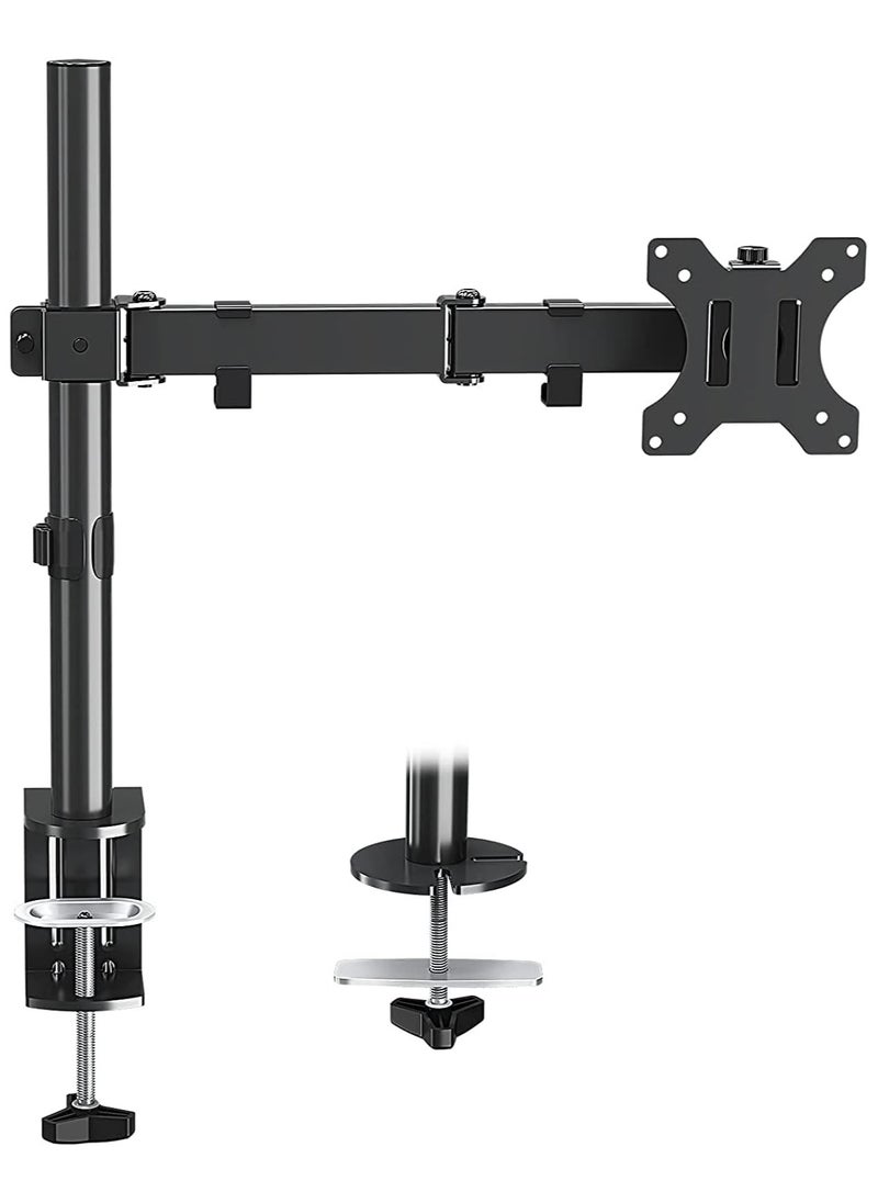 13-27"Single Monitor Stand Mount, Heavy-Duty Fully Adjustable Desk Clamp Arms for Computer Screens, Loads up to 17.6lbs per arm w/Swivel and Tilt, 75/100mm VESA, Black