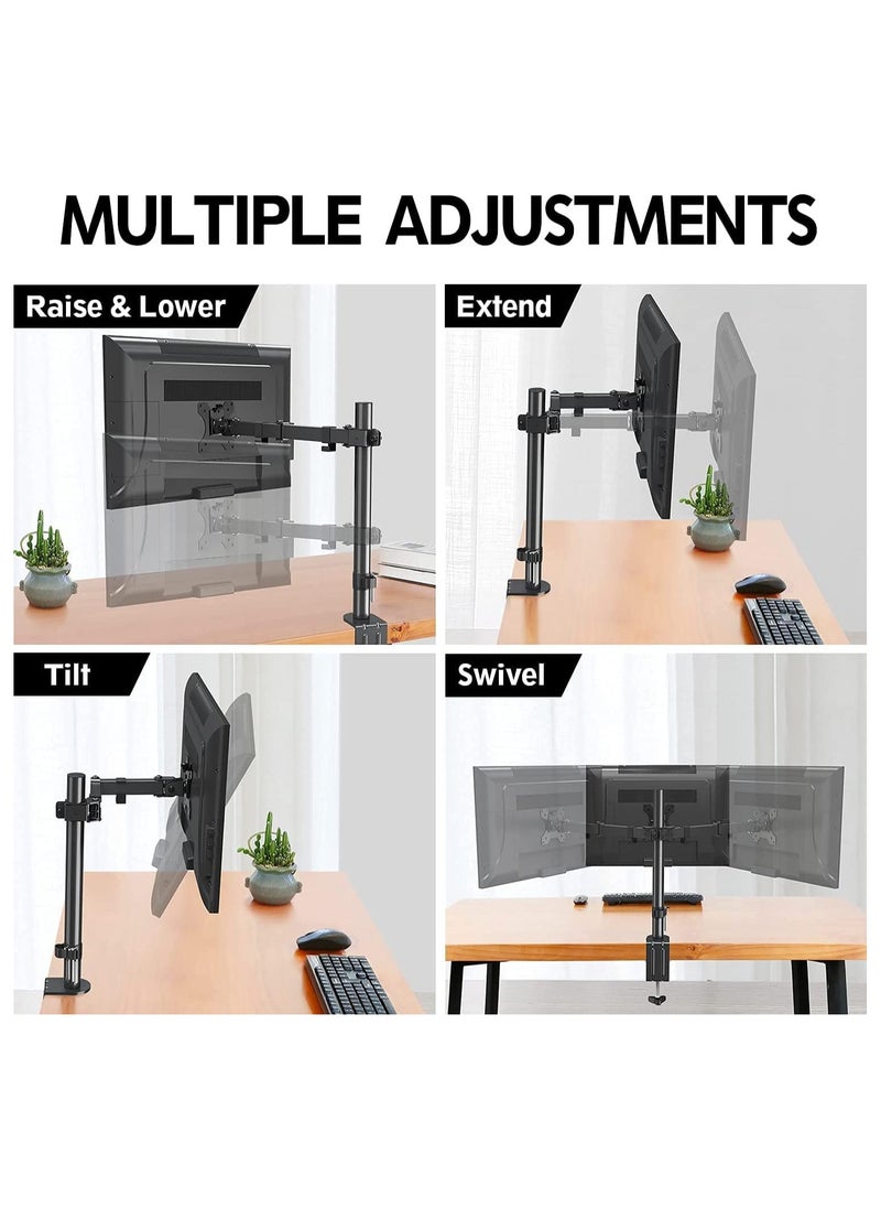 13-27"Single Monitor Stand Mount, Heavy-Duty Fully Adjustable Desk Clamp Arms for Computer Screens, Loads up to 17.6lbs per arm w/Swivel and Tilt, 75/100mm VESA, Black
