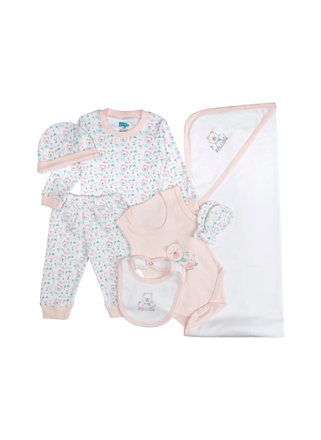 Babies Basic 7 Piece Unisex 100% Cotton Gift Set Include Bib, Blanket, Mitten, Cap, Romper, Top And Bottom Set, Pink  - Image 4