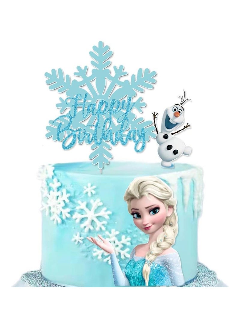 Happy Frozen Birthday Elsa Cake TopperLarge Frozen Cake Winter Princess Birthday Supplies Snowflake Cartoon Theme Cake Decoration For kids - Image 1