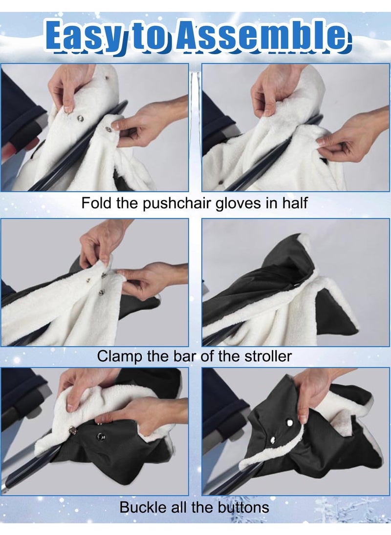 Excefore Stroller Hand Gloves, Baby Stroller Gloves Thick AntiFreeze Mittens Hand Warmer, Universal Warm Winter Gloves Water Repellent Pram Hand Gloves With Touch Screen Phone Bag For Cold Weather, Black  - Image 4