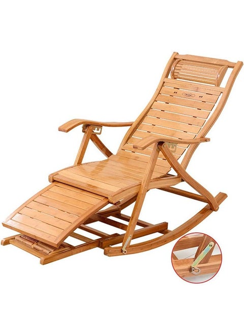 Bamboo Reclining Chair,Folding Rocking Chair with Adjustable Backrest, Lounge Chair with Massage Footrest，Ergonomic Curve Headrest
