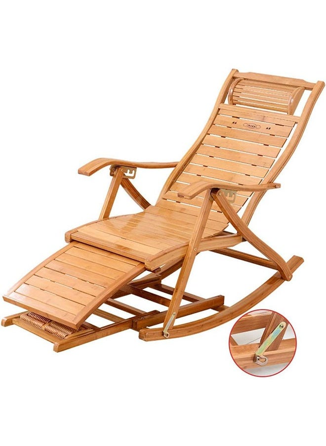 Bamboo Reclining Chair,Folding Rocking Chair with Adjustable Backrest, Lounge Chair with Massage Footrest，Ergonomic Curve Headrest