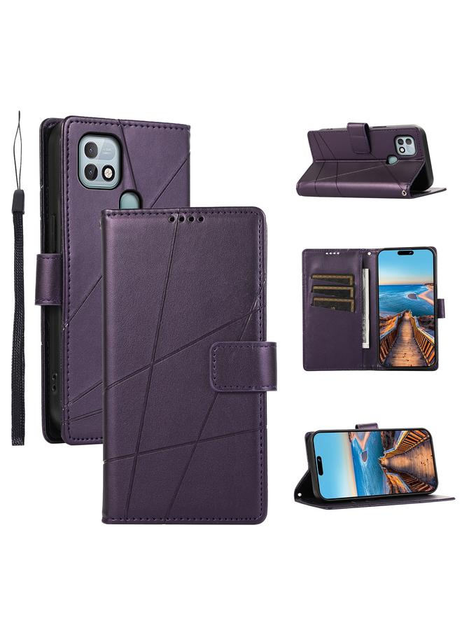 اس-توب جراب لهاتف Infinix Hot 10i مصنوع من جلد البولي يوريثان الأصلي ومزخرف بخطوط منقوش - Image 1