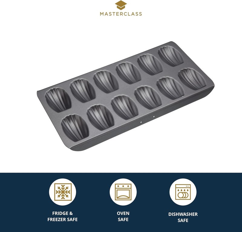 Master Class MasterClass Madeleine Tray with PFOA Free Non Stick, Robust 1mm Carbon Steel, 12 Hole Cake Mould, 40x 20 cm, Grey - Image 3