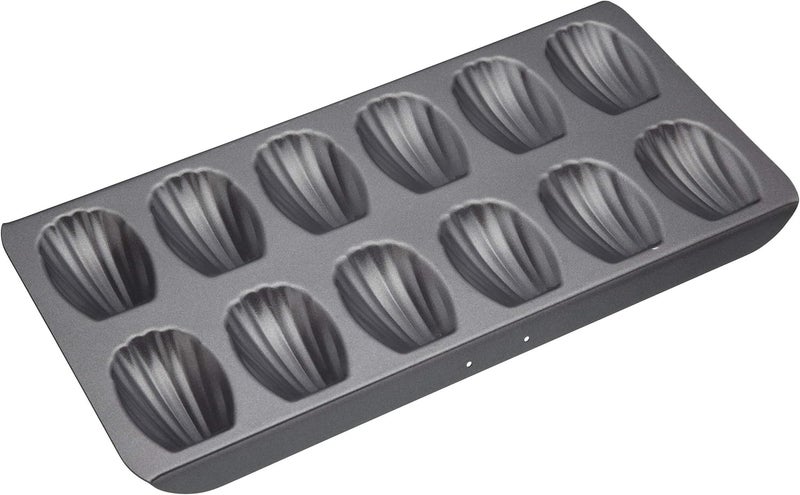 Master Class MasterClass Madeleine Tray with PFOA Free Non Stick, Robust 1mm Carbon Steel, 12 Hole Cake Mould, 40x 20 cm, Grey - Image 1