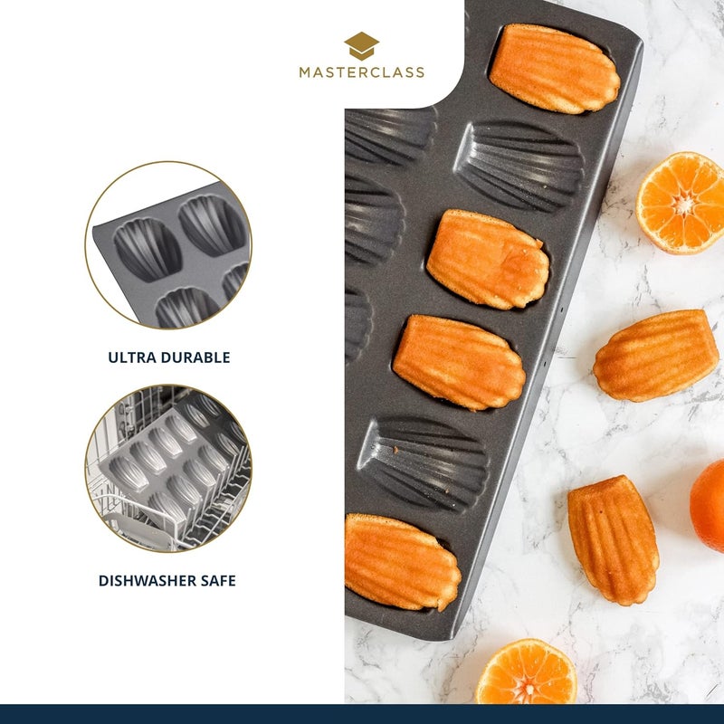 Master Class MasterClass Madeleine Tray with PFOA Free Non Stick, Robust 1mm Carbon Steel, 12 Hole Cake Mould, 40x 20 cm, Grey - Image 4