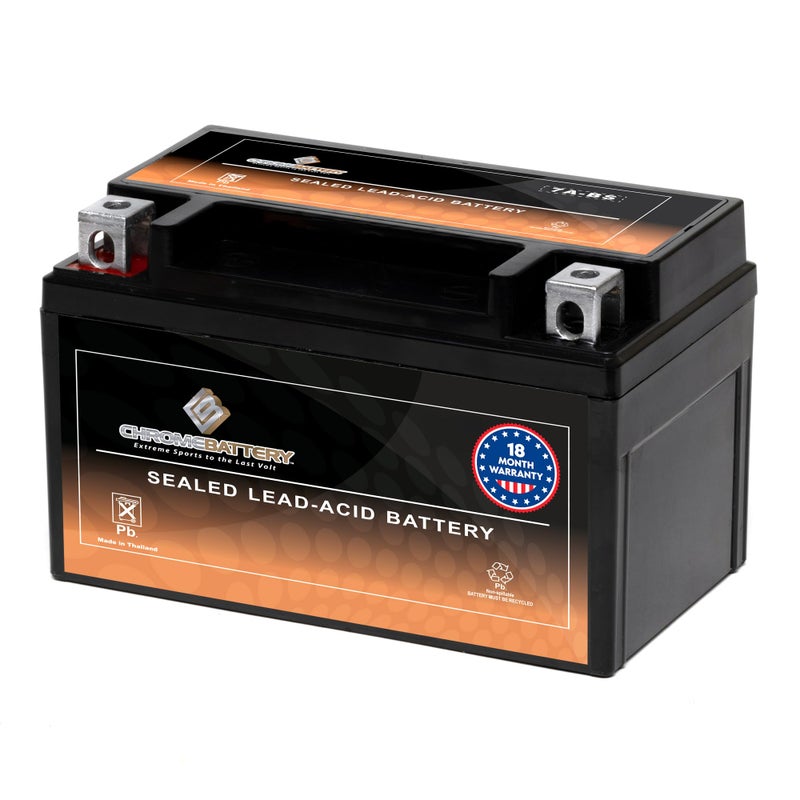 CB CHROMEBATTERY YTX7ABS 12V 90 CCA Sealed AGM  MaintenanceFree Starter Battery for ATV Dirt Bike Scooter  Moped  T3 Nut  Bolt Terminal  Fits Honda Recon 250 Yamaha TTR125 GY6 50125 cc