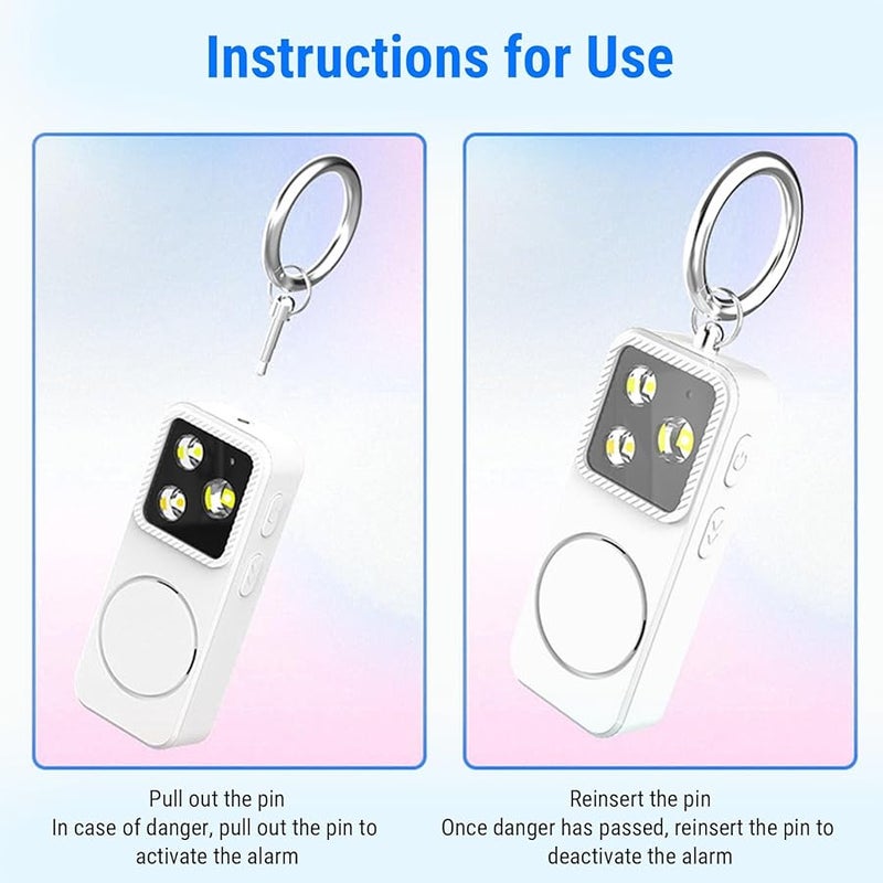 Asixxsix 150dB Personal Safety Alarm Keychain USB Rechargeable Type C White - Image 4