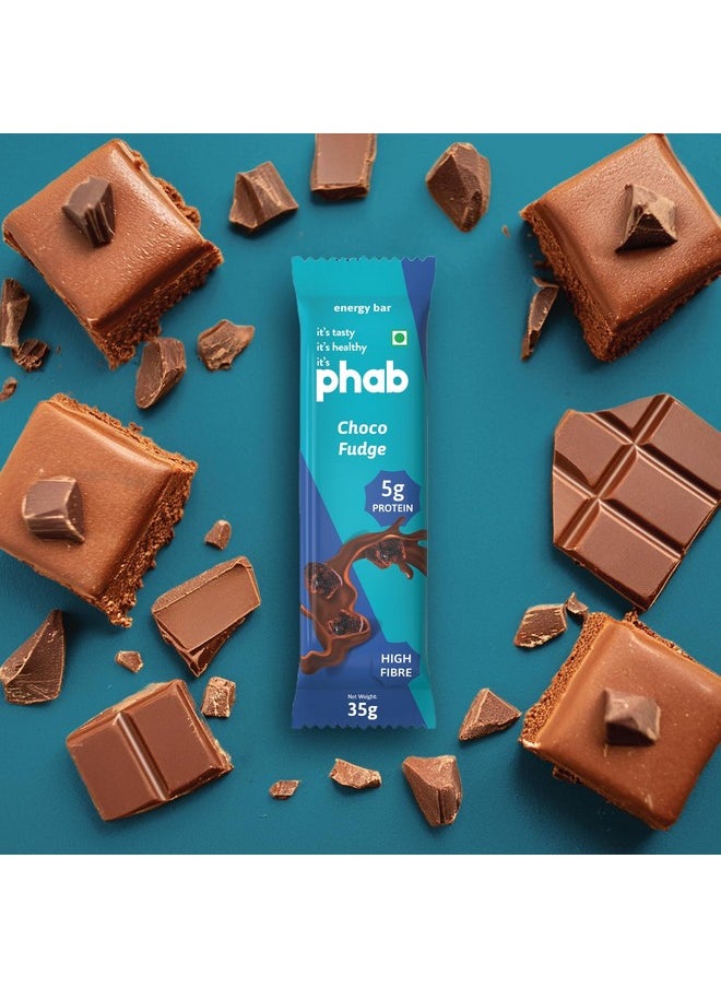 Phab - Phab Choco Fudge Energy Bars with 5g Protein, High Fibre & Gut-friendly | Naturally Sweetened with Honey, Trans Fat Free & No Preservatives | Healthy & Delicious Dark Chocolate Chips (Pack of 6) - Image 1
