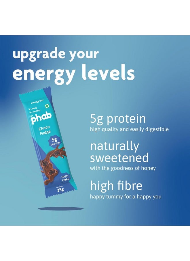Phab - Phab Choco Fudge Energy Bars with 5g Protein, High Fibre & Gut-friendly | Naturally Sweetened with Honey, Trans Fat Free & No Preservatives | Healthy & Delicious Dark Chocolate Chips (Pack of 6) - Image 1
