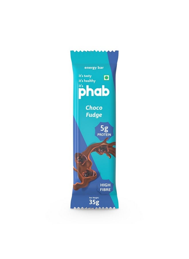 Phab - Phab Choco Fudge Energy Bars with 5g Protein, High Fibre & Gut-friendly | Naturally Sweetened with Honey, Trans Fat Free & No Preservatives | Healthy & Delicious Dark Chocolate Chips (Pack of 6) - Image 1