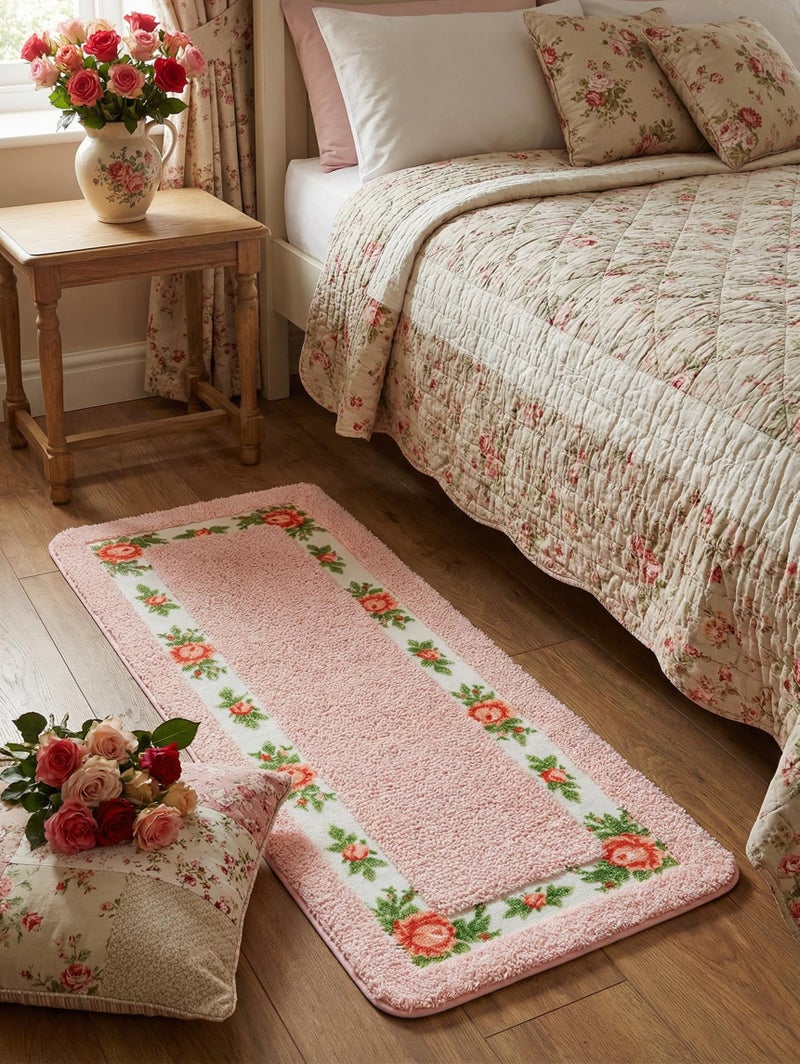 Stay Young Decorative Rose Flower Area Rugs for Bedroom Living Room,Pink Bath Mat Bathroom Rugs,Super Soft Non Slip Absorbent,Floral Style Coquette Room Decor 17.71 x 47.24 Inches - Image 1